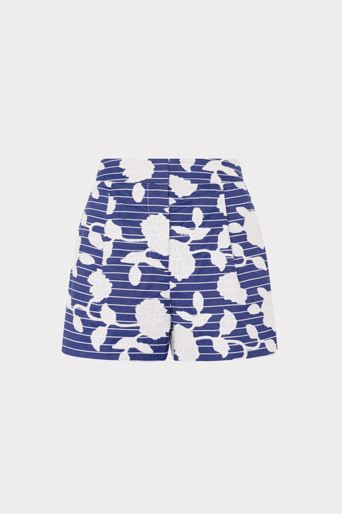 Blue White Floral Striped Amanda Shorts - Flat Lay | MILLY