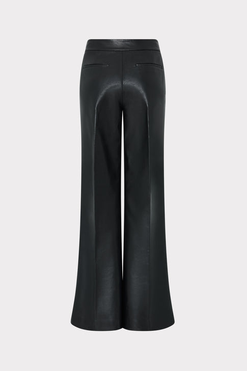 Black Faux Leather Wide-Leg Pant - Back View with Waistband Detail | MILLY