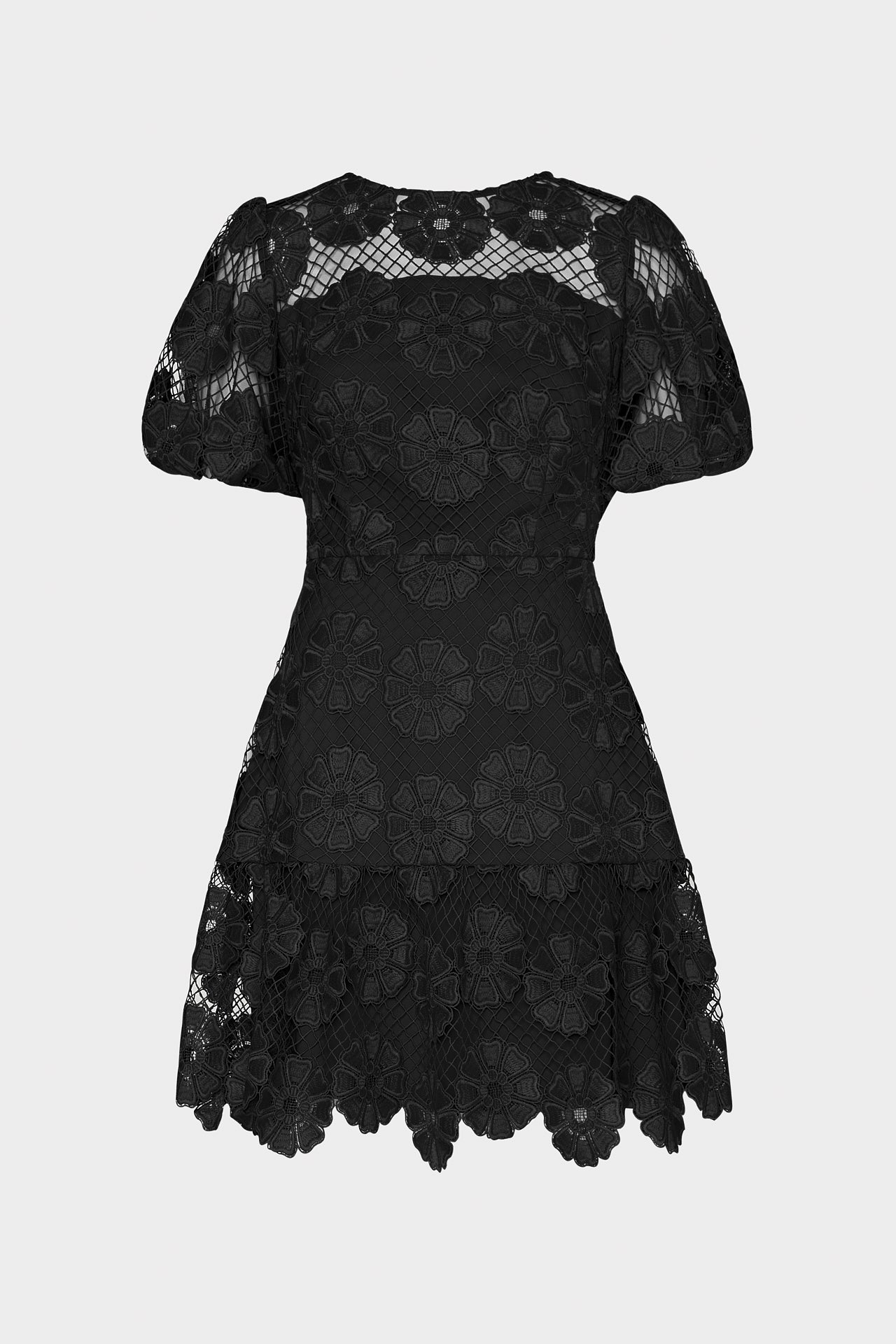 Yasmin Daisy Lace Mini Dress in Black