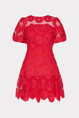 Yasmin Daisy Lace Dress in Red