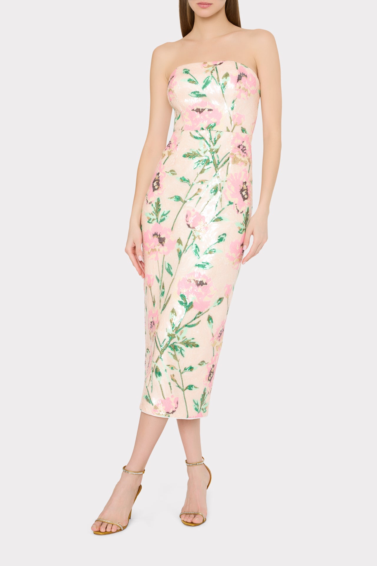 kait fleur paillette-embellished midi-dress MILLY Kait Fleur Paillette Midi Dress in White