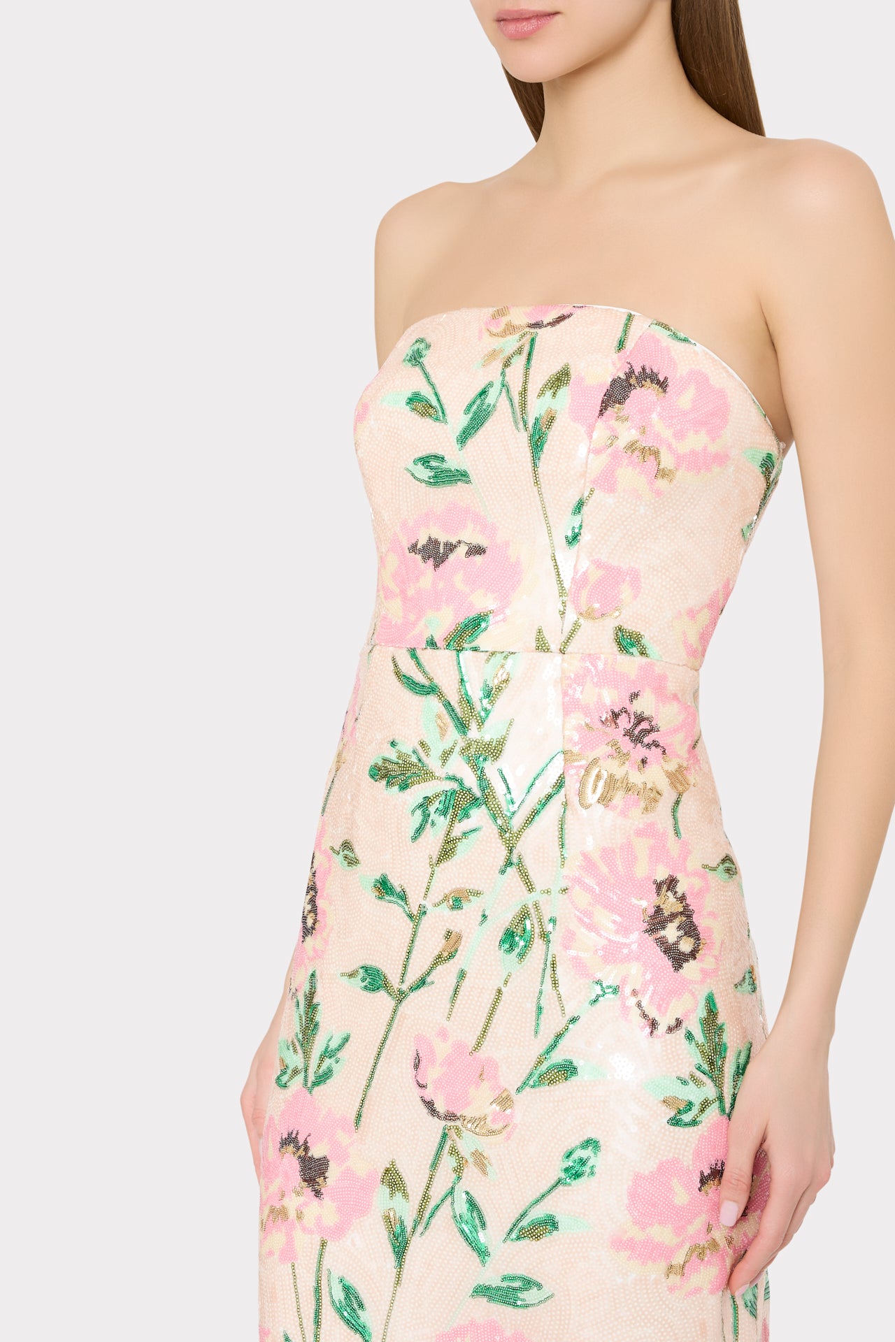 green emerald velvet dress Kait Floral Sequins Dress in White Multi