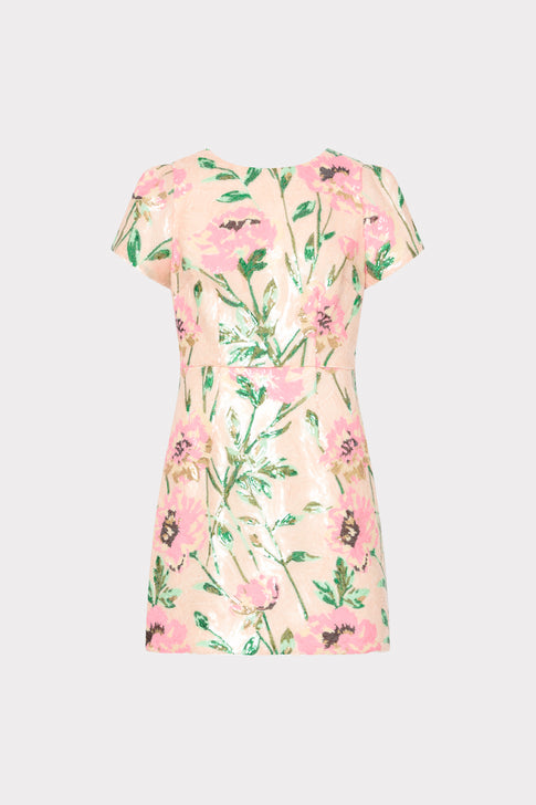 Blush Floral Sequin Mini Dress with Pink Flowers - Flat Lay | MILLY