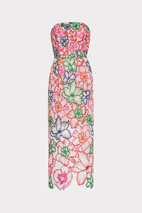 Cascading Floral Embroidered Midi Dress Multi Image 1 of 5