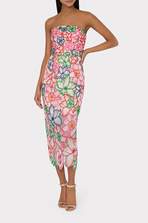 Cascading Floral Embroidered Midi Dress Multi Image 2 of 5