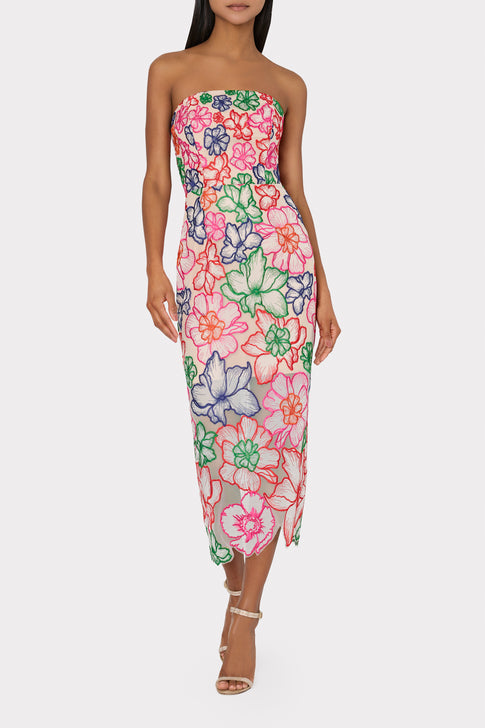 Cascading Floral Embroidered Midi Dress Multi Image 3 of 5