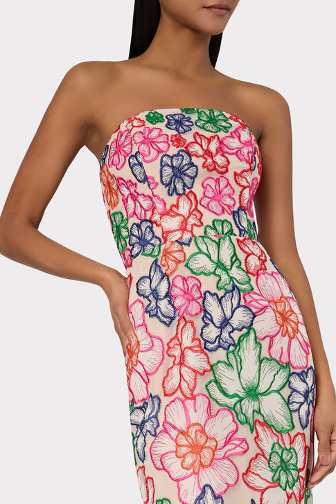 Cascading Floral Embroidered Midi Dress Multi Image 4 of 5