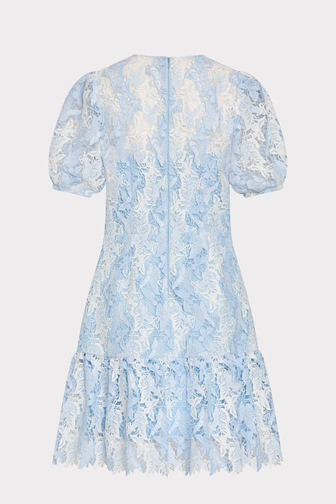 Yasmin Butterfly Lace Dress in White/Blue