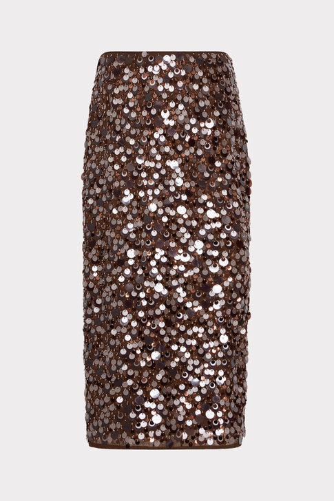 Brown Paillette Midi Skirt - Front Flat View | MILLY