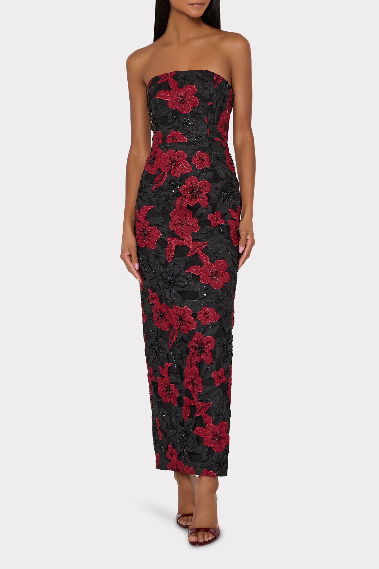 Black/Red Floral Lace Maxi Dress