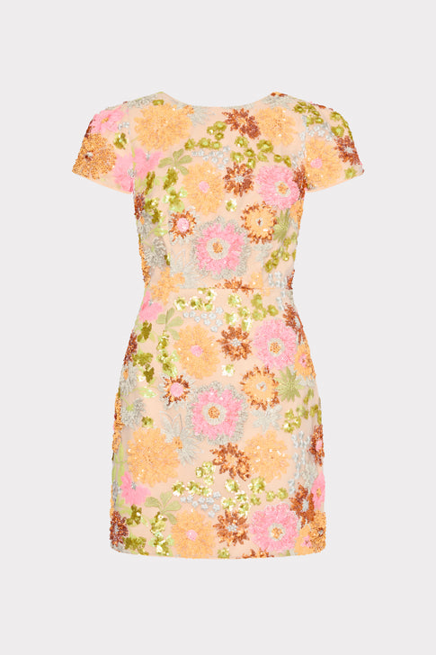 Rowen Floral Blossom Sequins Dress Orange Multi Image 1 of 4