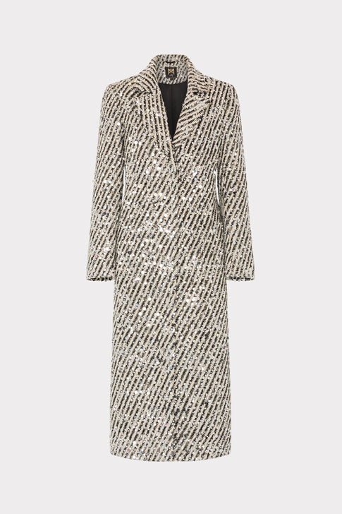 Wanda Sequins Wool Stripe Coat Ecru/Black Image 1 of 8