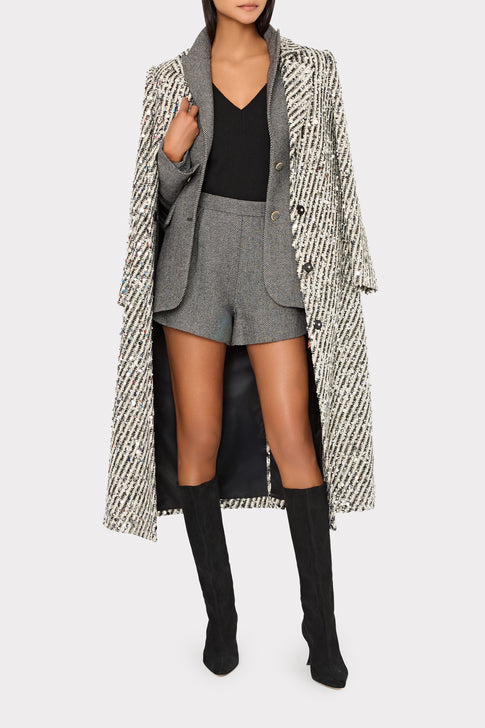 Wanda Sequins Wool Stripe Coat Ecru/Black Image 3 of 8