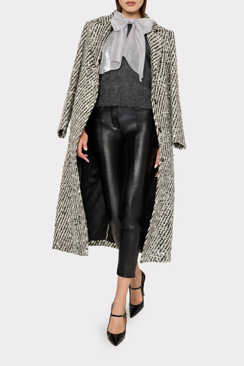 Wanda Sequins Wool Stripe Coat Ecru/Black Image 5 of 8