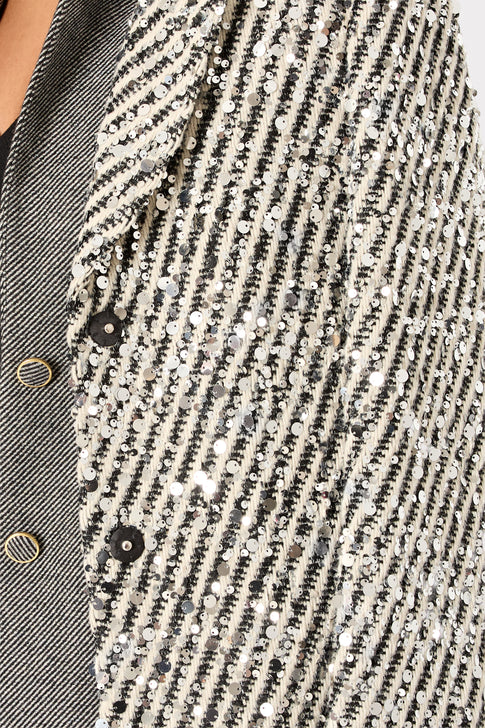 Wanda Sequins Wool Stripe Coat Ecru/Black Image 6 of 8