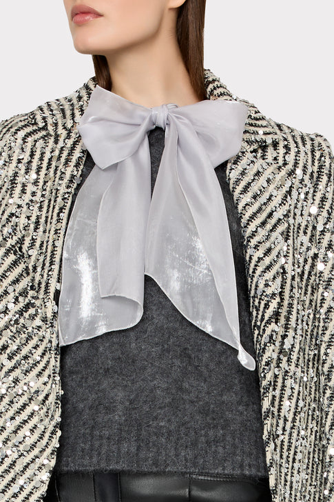 Wanda Sequins Wool Stripe Coat Ecru/Black Image 4 of 8