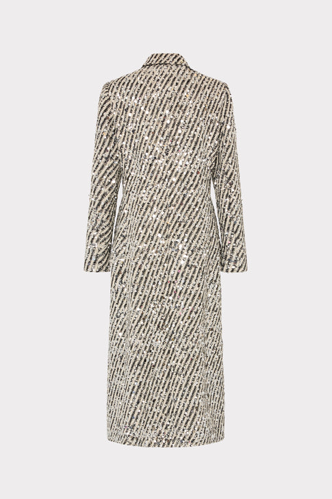 Wanda Sequins Wool Stripe Coat Ecru/Black Image 8 of 8