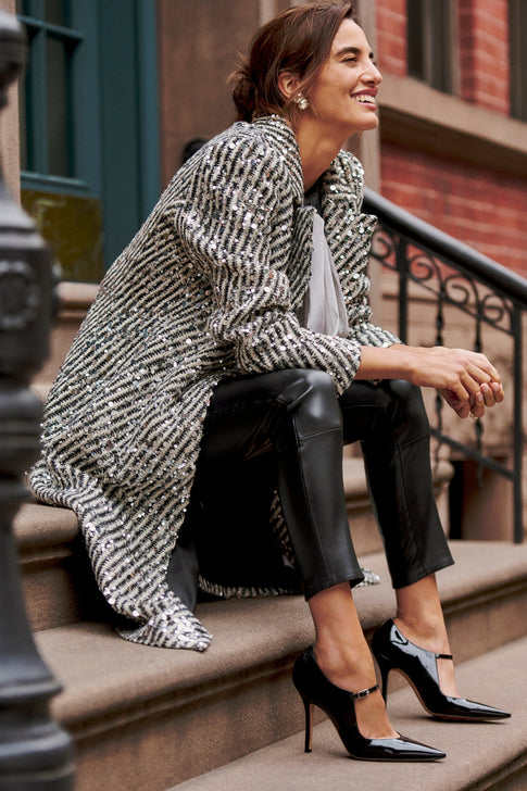 Wanda Sequins Stripe Coat Ecru/Black Image 8 of 8