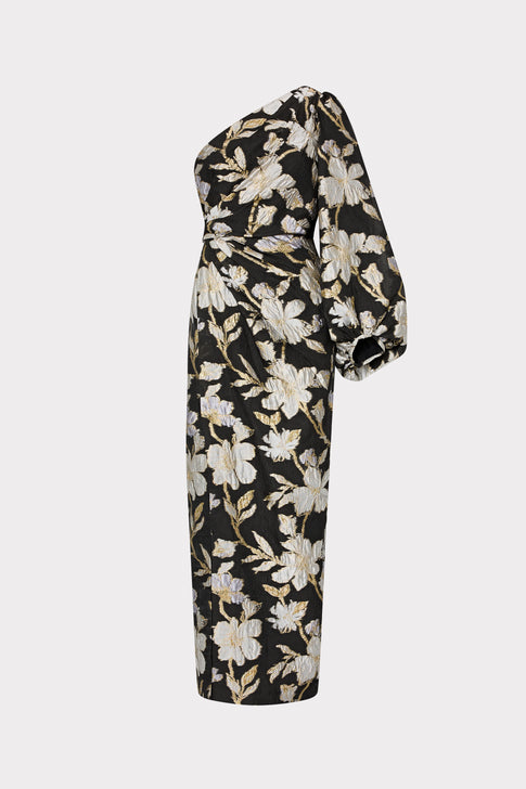 Cher Floral Jacquard One Shoulder Dress Black/Gold Image 1 of 5