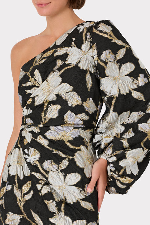 Cher Floral Jacquard One Shoulder Dress Black/Gold Image 4 of 5