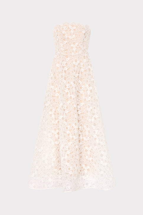 White Curled Lace Petunia Gown - Front Flat Lay | MILLY