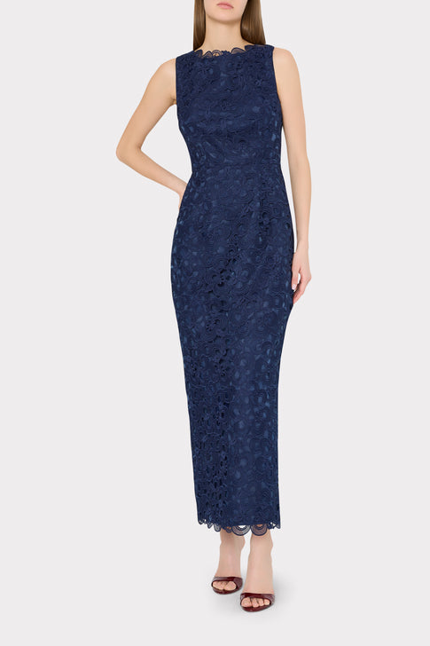 Navy Lace Designer Evening Gown - On Model Front | MILLY