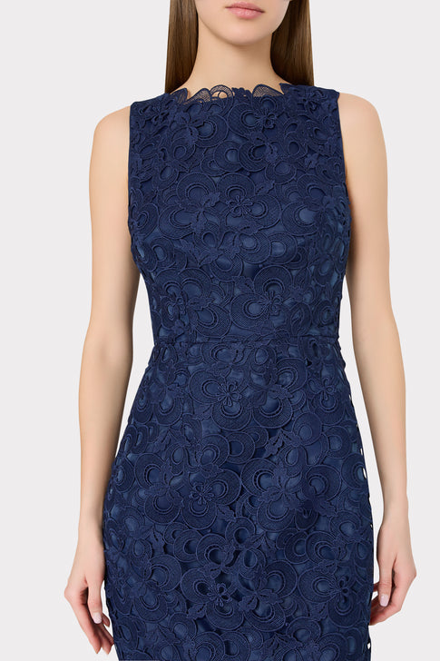Navy Lace Gown - Close-Up Neckline Detail | MILLY