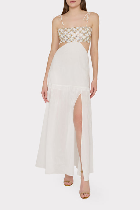 Atalia Mirrored Embroidery Maxi Cover-Up Dress White/Gold Image 2 of 4