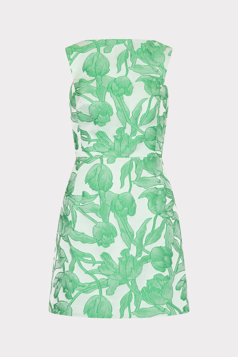 Leilani Tulip Jacquard Mini Dress Green Multi Image 1 of 4