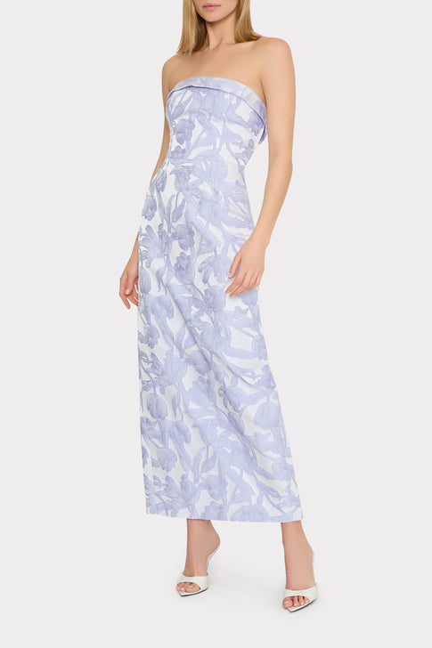 Tulip Jacquard Strapless Dress in Periwinkle/Multi MILLY
