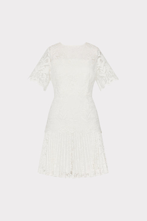 Nikoletta Mixed Laces Pleated Mini Dress White Image 1 of 4