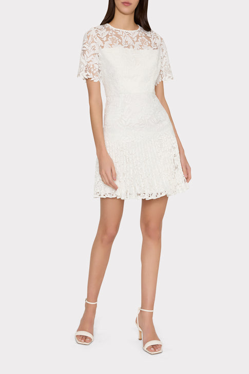Nikoletta Mixed Laces Pleated Mini Dress White Image 2 of 4