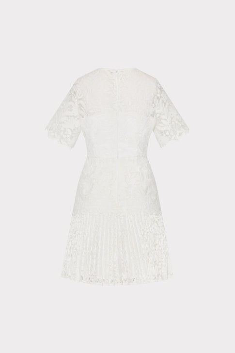 Nikoletta Mixed Laces Pleated Mini Dress White Image 4 of 4