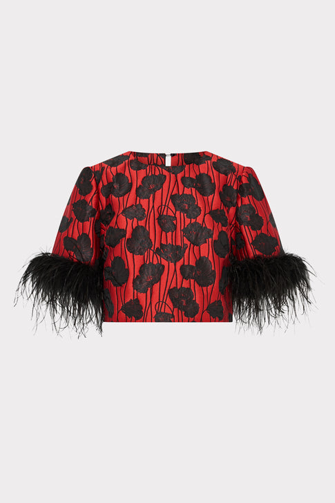 Ruthe Poppy Jacquard Short Sleeve Top Red/Black Image 1 of 6