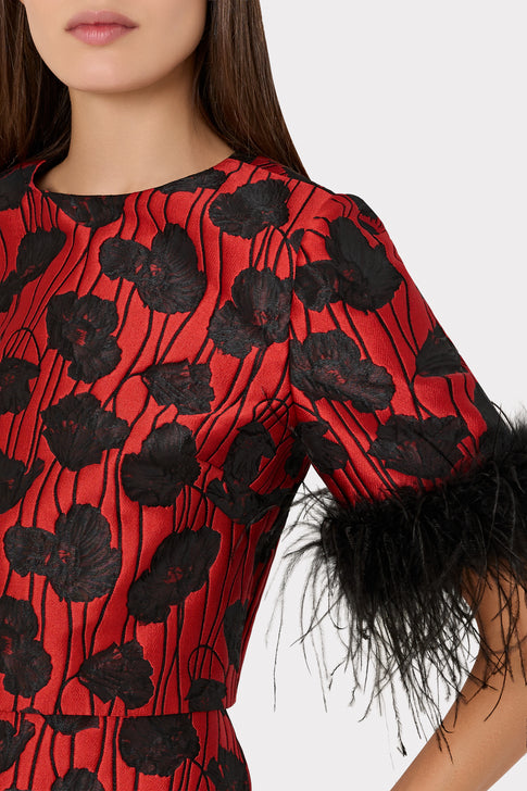 Ruthe Poppy Jacquard Short Sleeve Top Red/Black Image 4 of 6