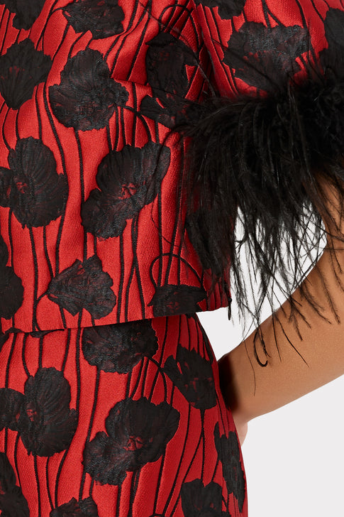 Ruthe Poppy Jacquard Short Sleeve Top Red/Black Image 5 of 6