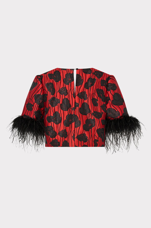 Ruthe Poppy Jacquard Short Sleeve Top Red/Black Image 6 of 6