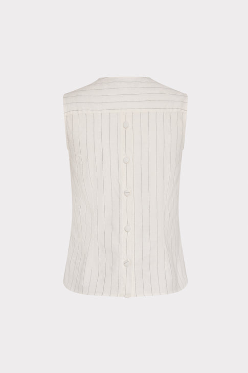 White Pinstripe Linen Sleeveless Top - Back View | MILLY