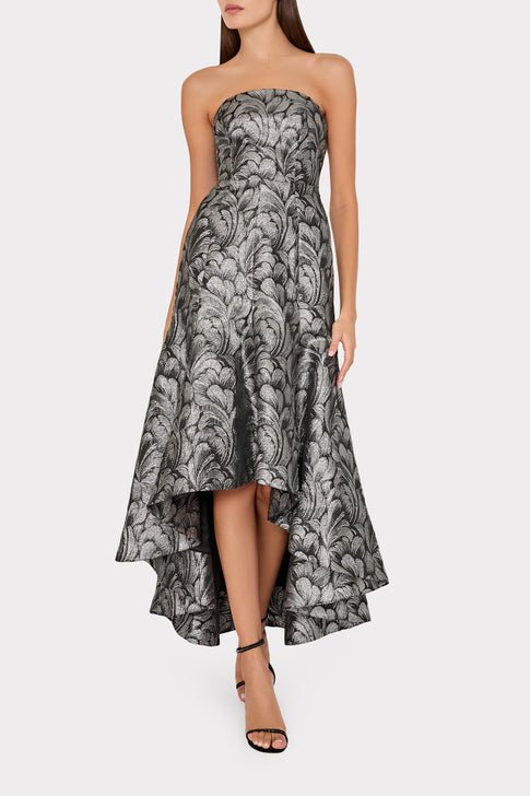 Diana Feather Jacquard Strapless Dress Silver Multi Image 2 of 5