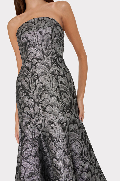 Diana Feather Jacquard Strapless Dress Silver Multi Image 3 of 5