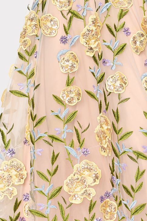 Sequin Embroidered 3D Floral Fabric - Close-up Detail | MILLY