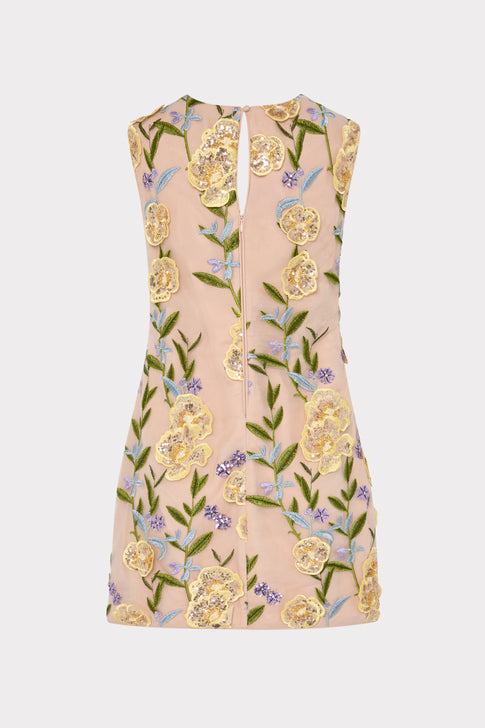 Nude Floral Sequin Mini Dress - Back View With Zipper | MILLY
