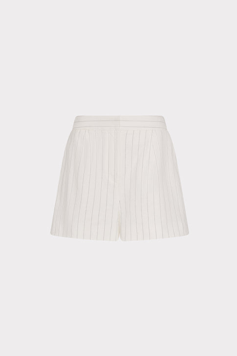 White Linen Pinstripe Shorts - Front View | MILLY