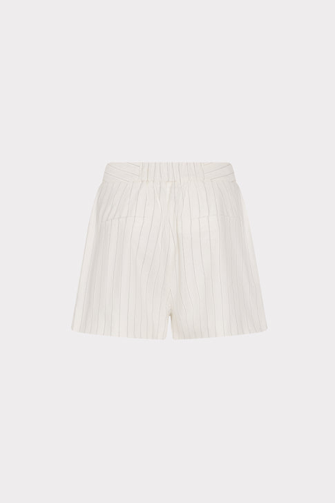 White Linen Pinstripe Shorts - Back View Flat Lay | MILLY