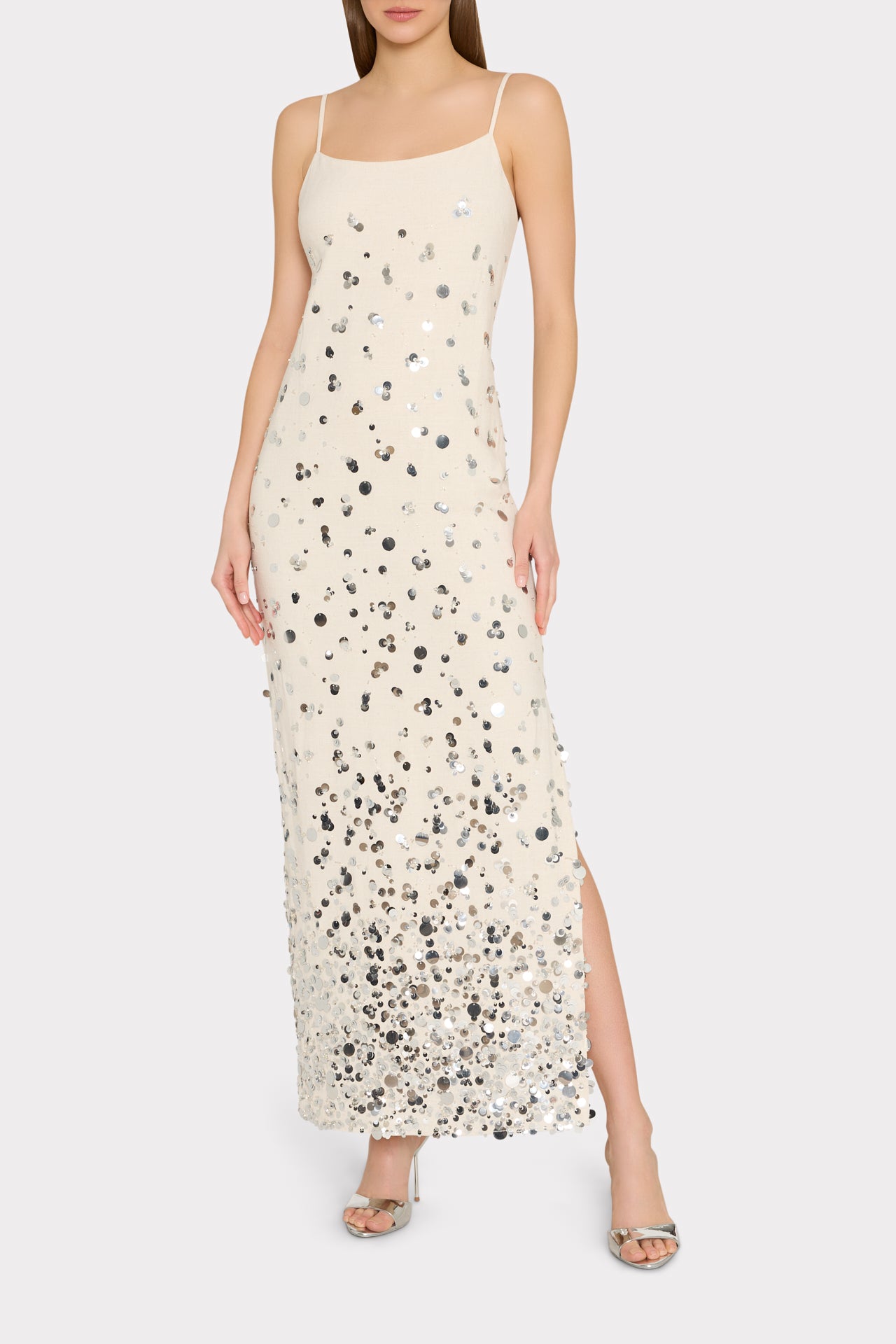 milly sequin dress Lily Sequin Linen Dress in Tan Multi