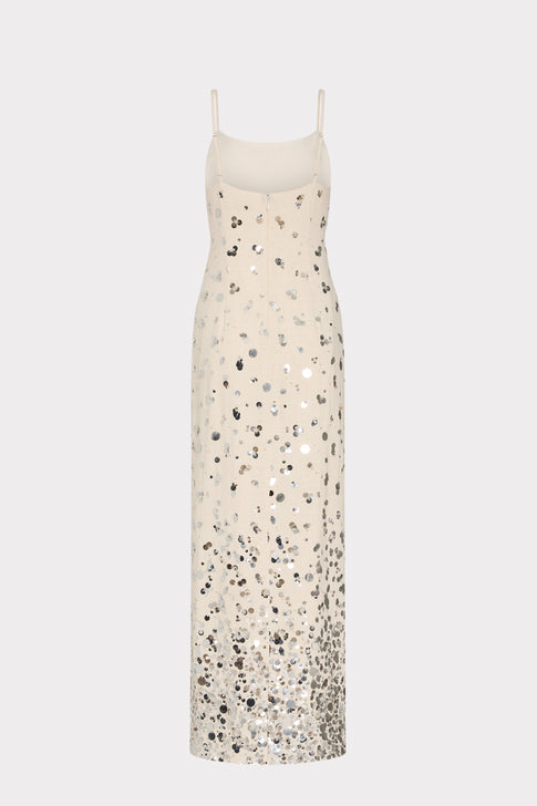 Lily Sequin Linen Dress in Tan Multi