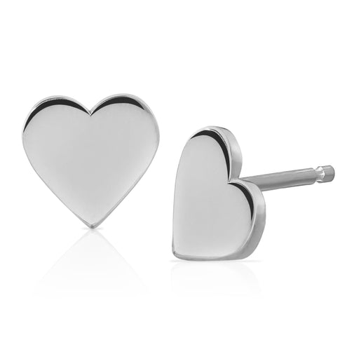 14K White Gold Heart Stud Earrings - Product View | MILLY