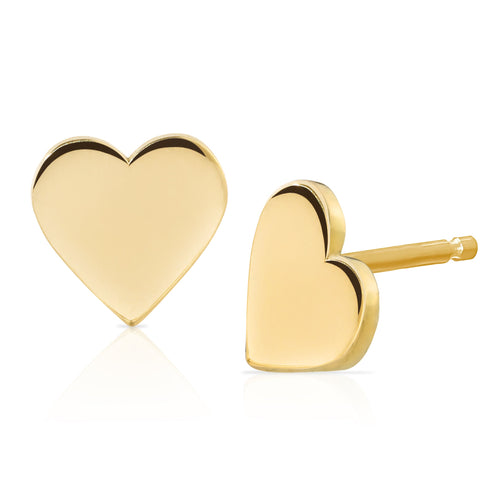 14K Yellow Gold Mini Heart Stud Earrings - Product View | MILLY