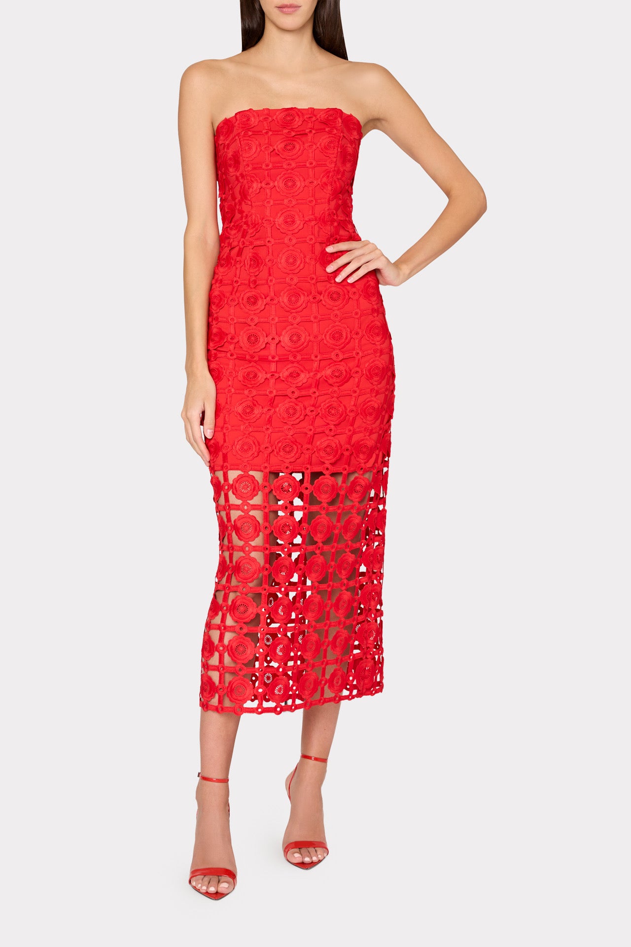 Kait Tile Lace Dress in Red|MILLY Kait Tile Lace Dress in Red|MILLY