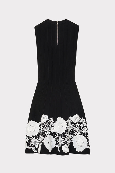 Sleeveless Lace Trim Fit And Flare Dress Black/Ecru Image 4 of 4